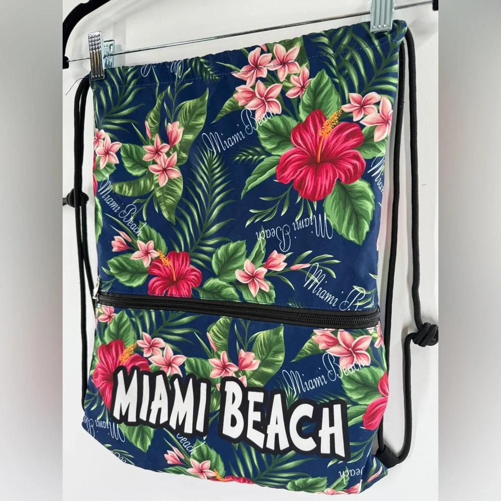 EUC Lucky 7 Tropical Print Miami Beach Drawstring Backpack